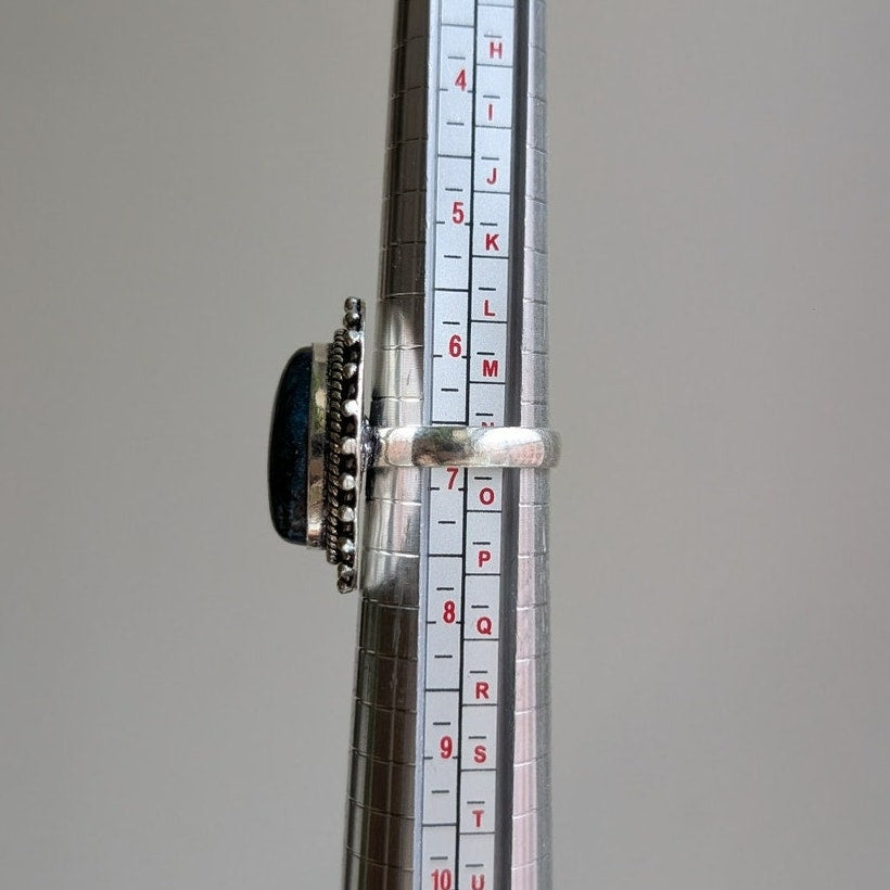 Blue Swirl Oval Sterling Silver Ring Retro Vintage Boho Natural Stone Size 6.75