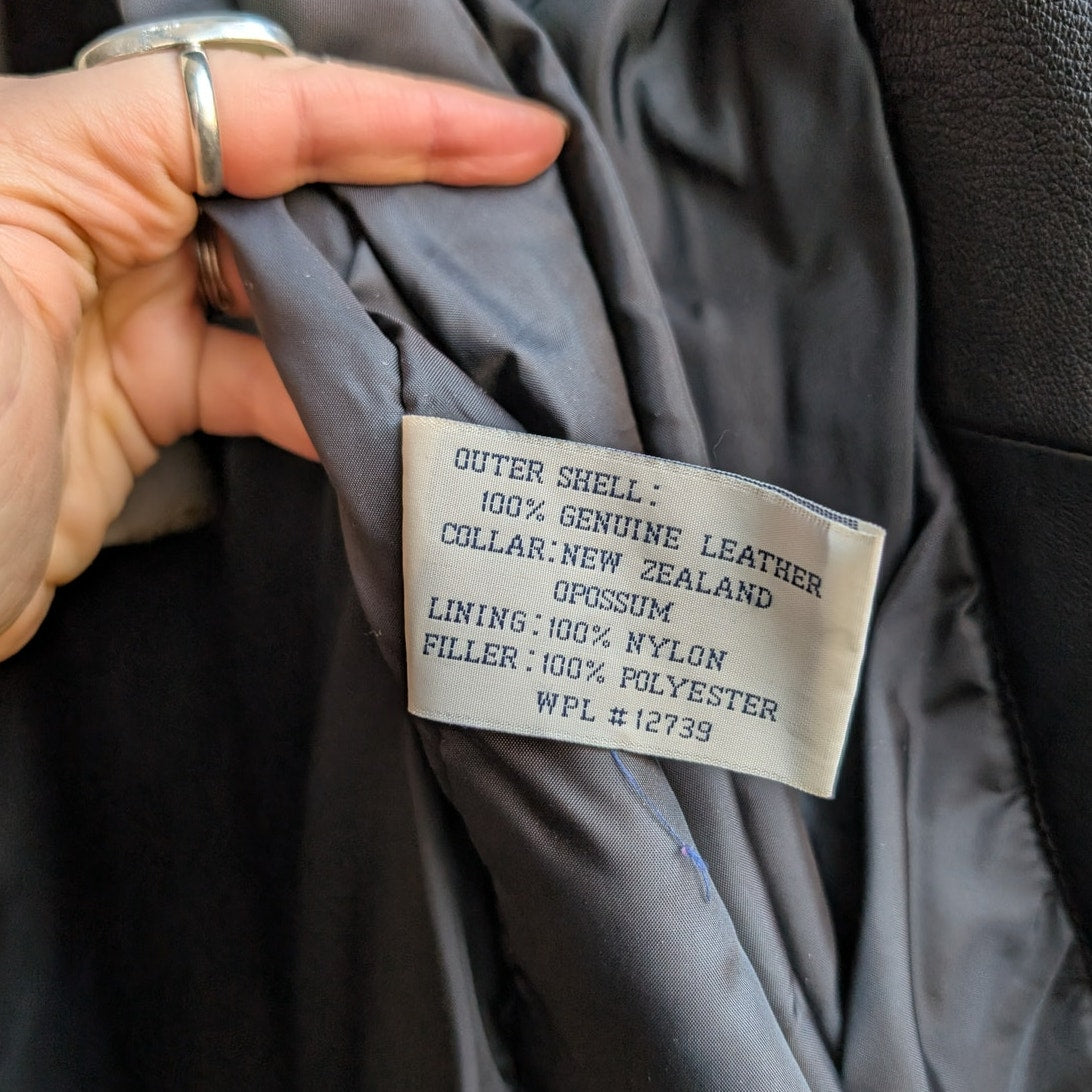 Vintage Black Leather Penny Lane Coat Fur Trench Minimalist Goth Furry Jacket