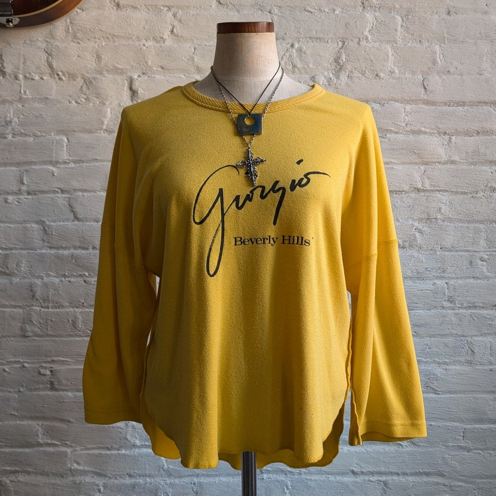 70s Vintage Yellow Sweater Retro Crewneck Tee Giorgio Armani Designer Chic Large