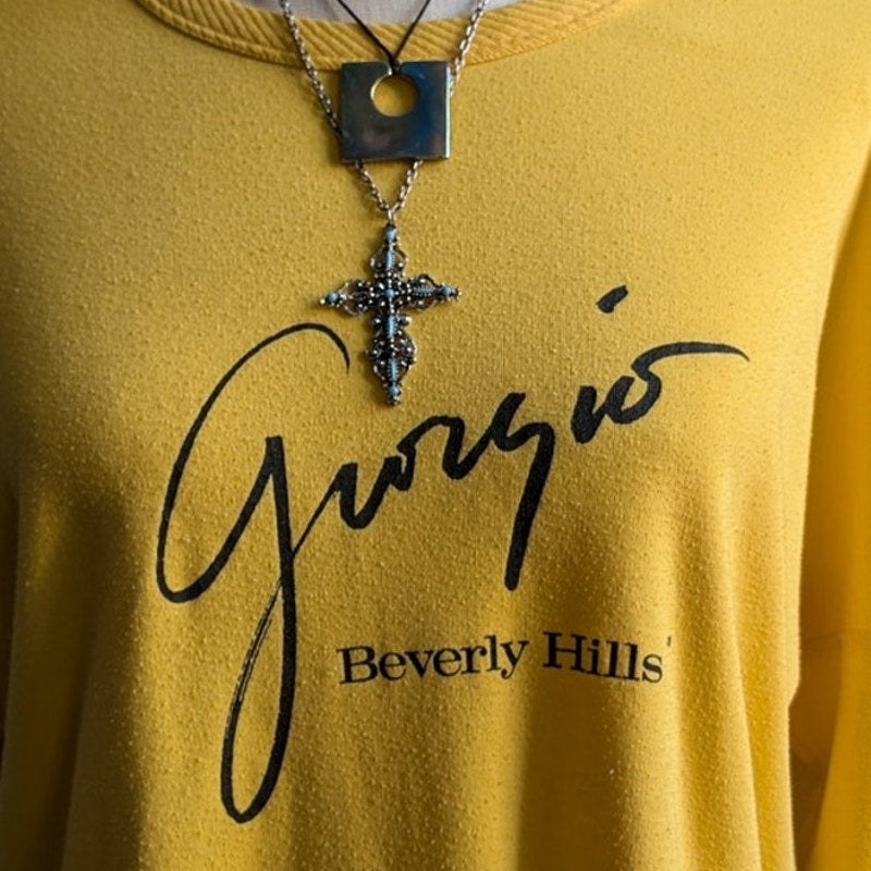 70s Vintage Yellow Sweater Retro Crewneck Tee Giorgio Armani Designer Chic Large