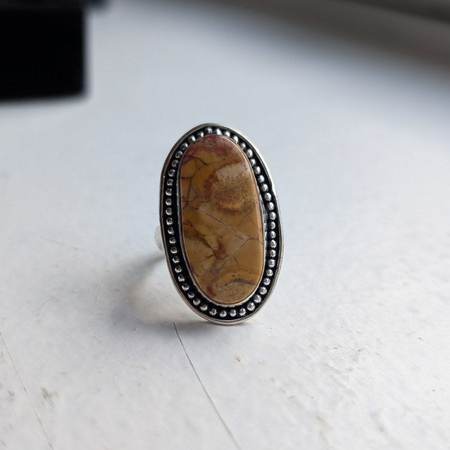 Oval Rust Brown Boho Cowgirl Sterling Silver Ring Retro Vintage Stone Size 8.25