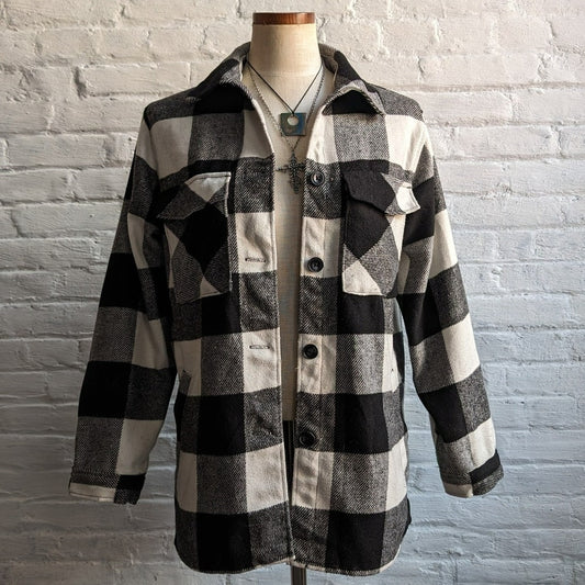 Vintage Checkerboard Plaid Flannel Shacket Gorpcore Oversize Grunge Chore Coat