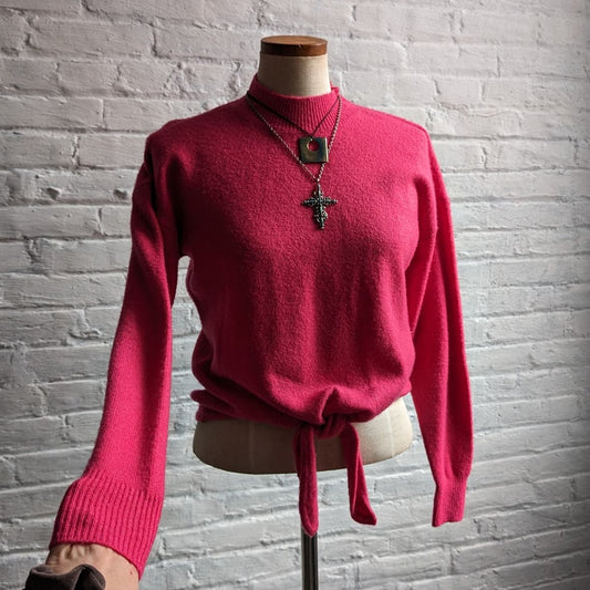 Vintage Hot Pink Knit Sweater Y2K Spring Barbie Romantic Kawaii Granny Chic Top