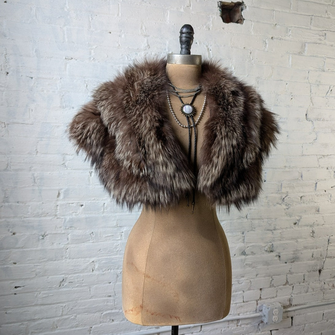 Vintage Brown Fur Scarf Fox Stole Shrug Luxury Mob Wife Shawl Glam Furry Collar