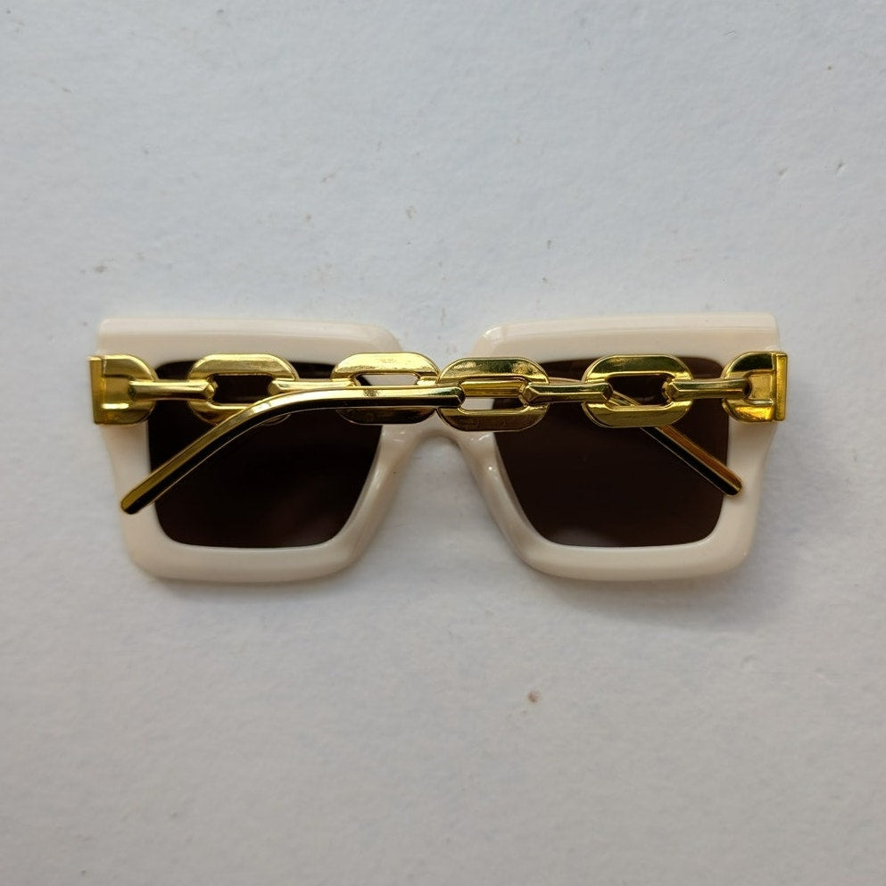 70s Retro White Square Mob Wife Festival Sunglasses Festival Chic Sunnies Shades