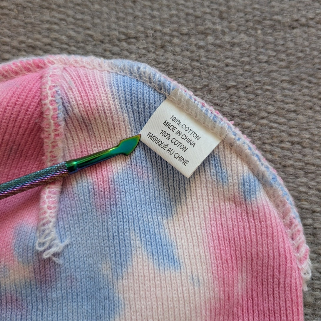 Tie Dye Beanie Blue Pink Cotton Knit Festival Hat Embroidered Exit Bellingham