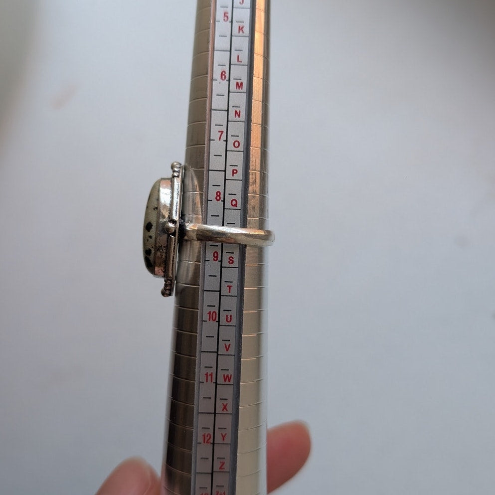 White Cowprint Sterling Silver Ring Retro Vintage Boho Natural Stone Size 8.75