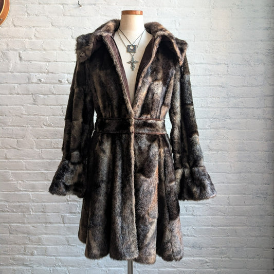 Vintage Brown Faux Fur Afghan Penny Lane Jacket Shaggy Furry Boho Trench Coat
