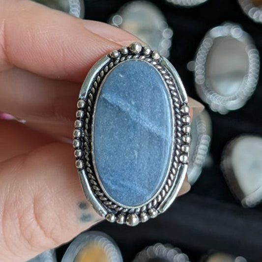 Blue Oval Sterling Silver Ring Retro Vintage style Boho Natural Stone Size 9.5
