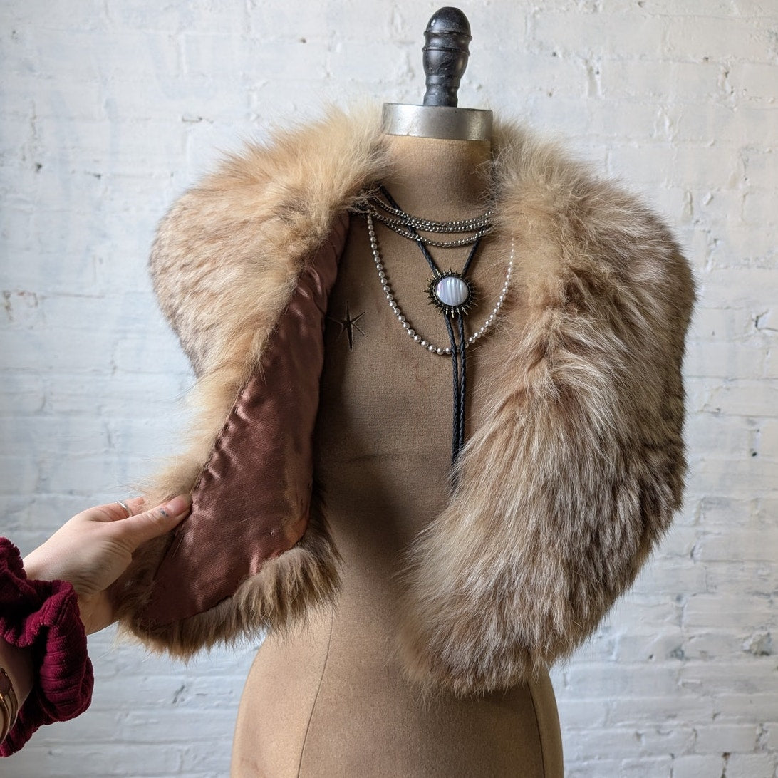 Vintage Fox Fur Blonde Stole Shrug Luxury Scarf Mob Wife Shawl Glam Furry Collar