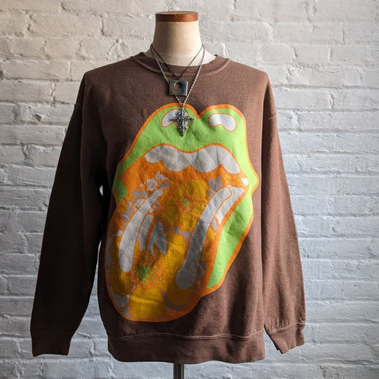 Urban Outfitters Rolling Stones Brown Sweater Oversize Groovy Graphic Band Top