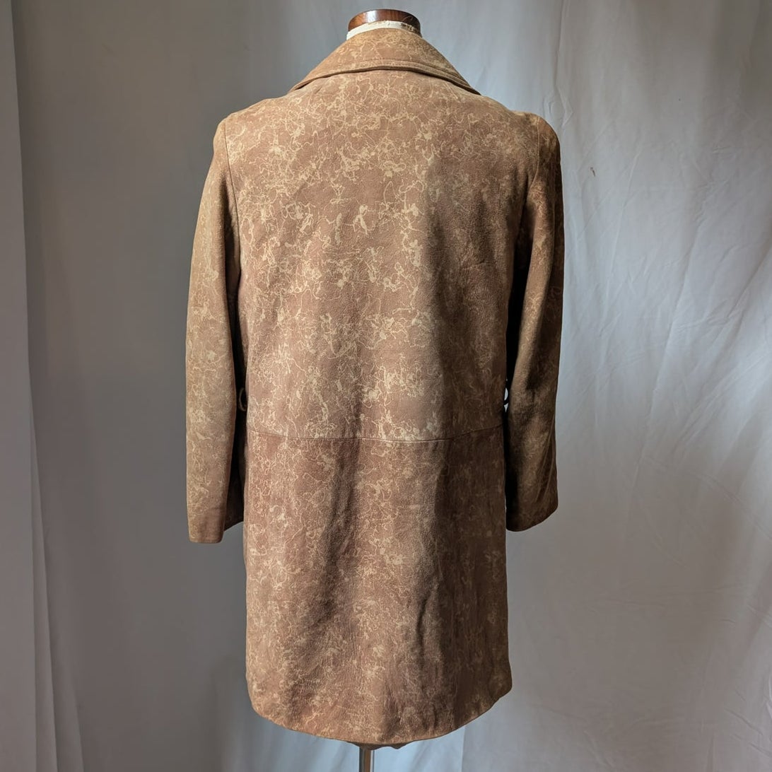 Vintage 70s Orange Brown Suede Leather Trench Coat S Western Boho Duster Jacket