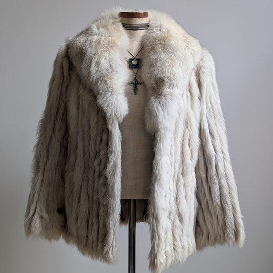 Vintage White Fluffy Fox Fur Coat Furry Glam Mobwife Ski Luxury Jacket Small