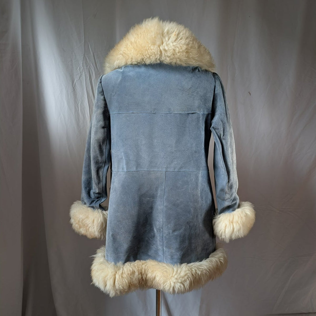 Vintage Blue Suede Afghan Coat S Penny Lane Jacket Fur Furry Leather Trench Coat