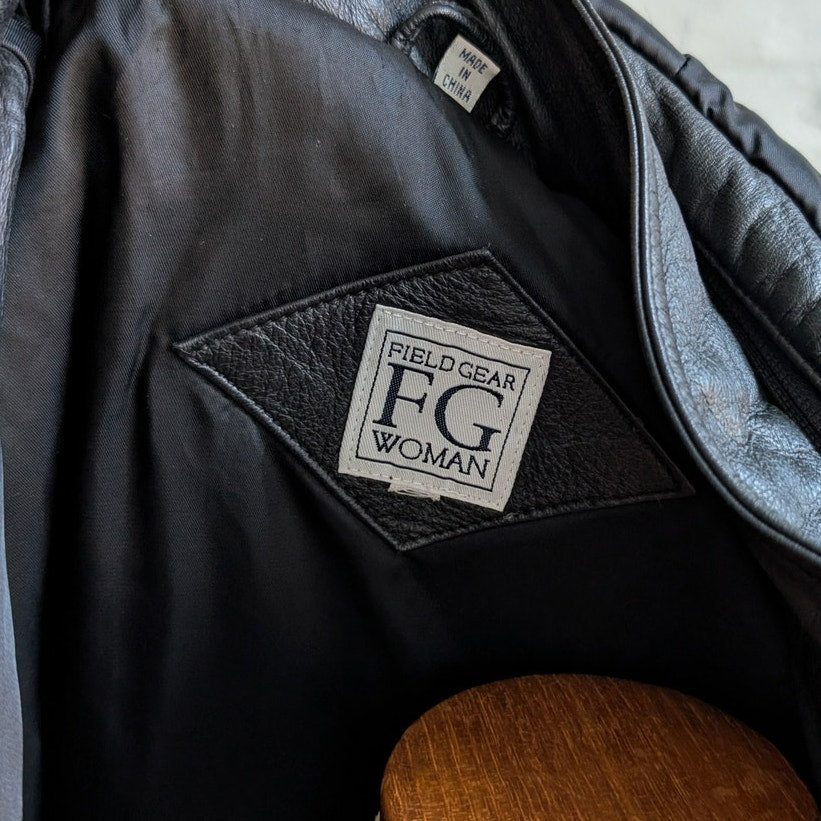 Vintage Black Leather Fox Fur Coat Penny Lane Minimalist Boho Moto Grunge Jacket