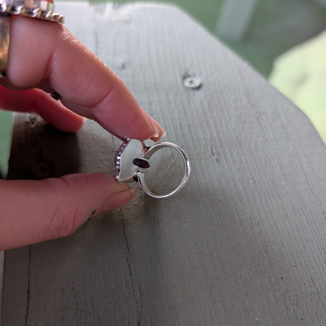 Purple Swirl Oval Sterling Silver Ring Retro Vintage Boho Natural Stone Size 7