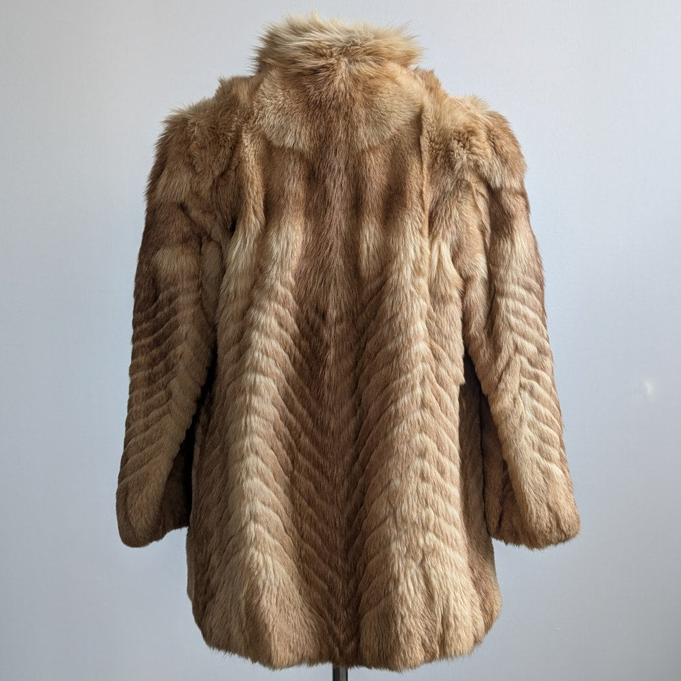 Vintage Brown Fur Coat Coyote Fox Fur Trim Coat Tan Neutral Winter Jacket Medium