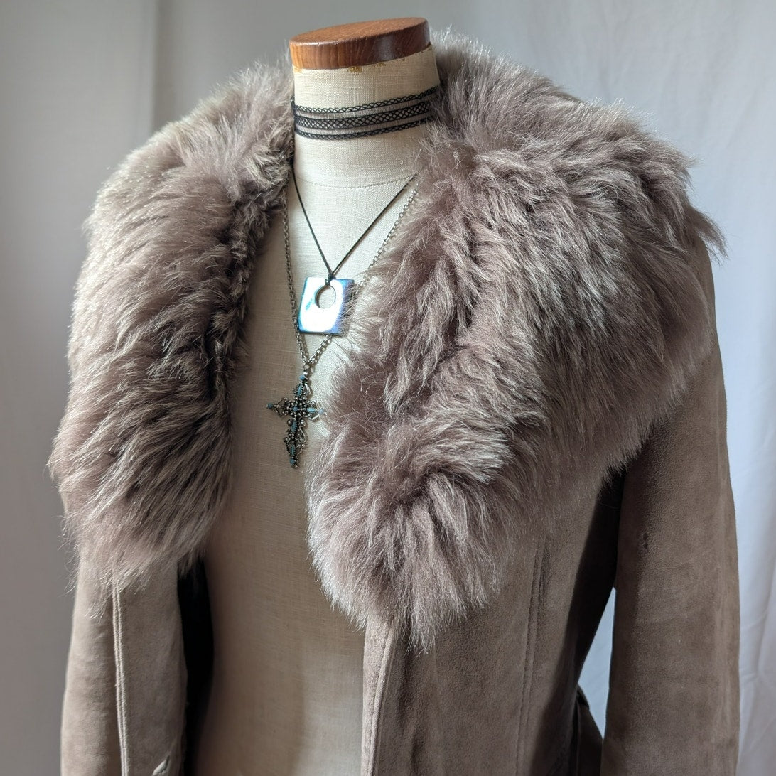 Vintage Brown Suede Penny Lane Jacket S Shearling Fur Coat Chic Leather Trench