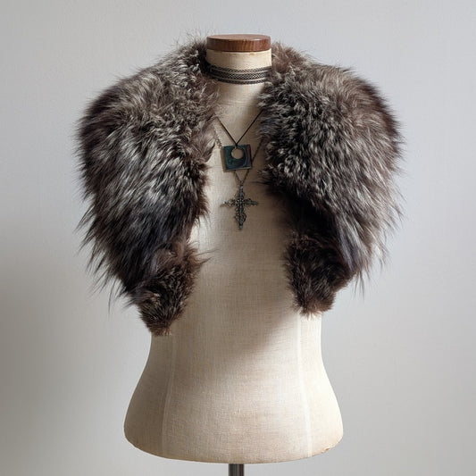 Vintage Brown Fox Fur Stole Shrug Luxury Scarf Mob Wife Shawl Glam Furry Collar