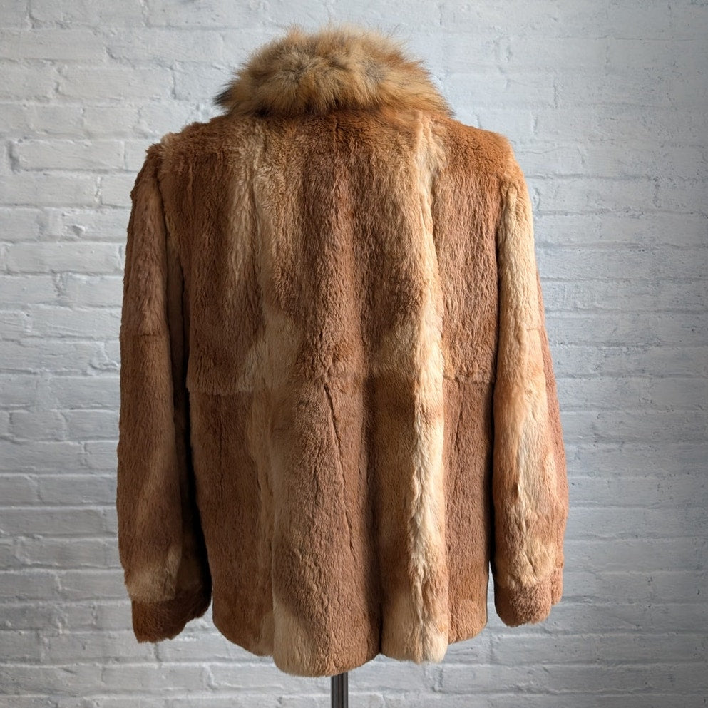 Vintage Rust Orange Rabbit Fur Coat Fuzzy Mobwife Cozy Plush Western Boho Jacket
