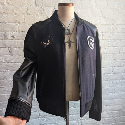 Y2K Vintage Wool Varsity Jacket Faux Leather Bomber Knit Utility Letterman Large