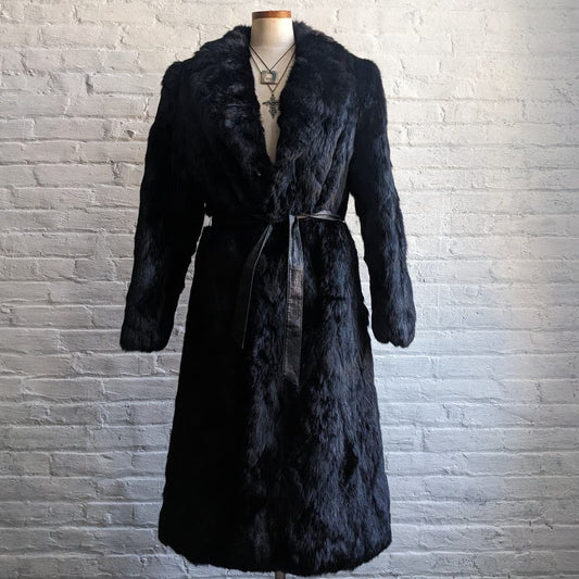 Vintage Penny Lane Groovy Rabbit Fur Jacket Furry Mob Wife Chic Mod Trench Coat