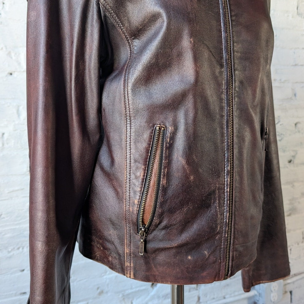 Vintage Brown Leather Moto Jacket Genuine Italian Chic Baddie Biker Bomber Coat