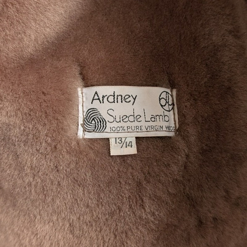 Vintage Brown Suede Leather Penny Lane Coat Shearling Minimalist Cozy Fur Jacket