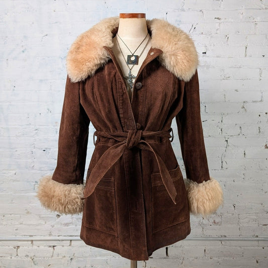 Vintage Brown Suede Jacket Penny Lane Coat Leather Jacket Groovy Boho Medium