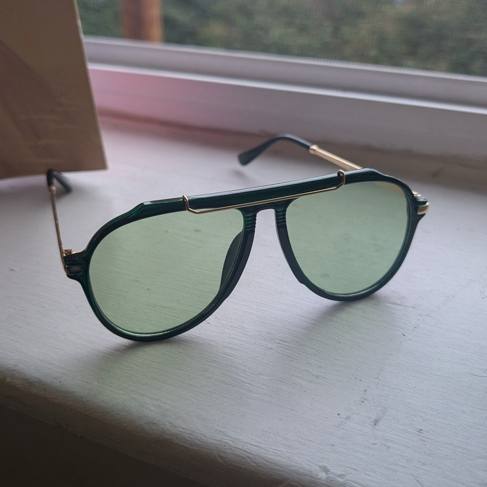 70s Retro Green Sunglasses Tinted Shades Aviators Minimalist Festival Glasses