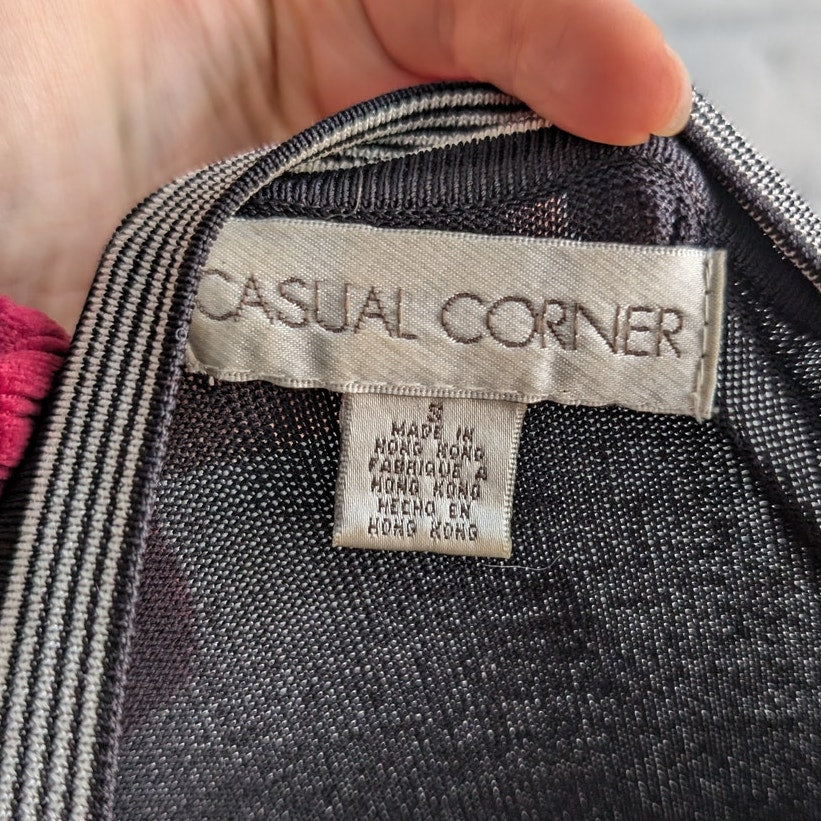 Vintage Black Stripe Knit Cardigan 70's Minimalist Groovy Mod Boho Sweater Small