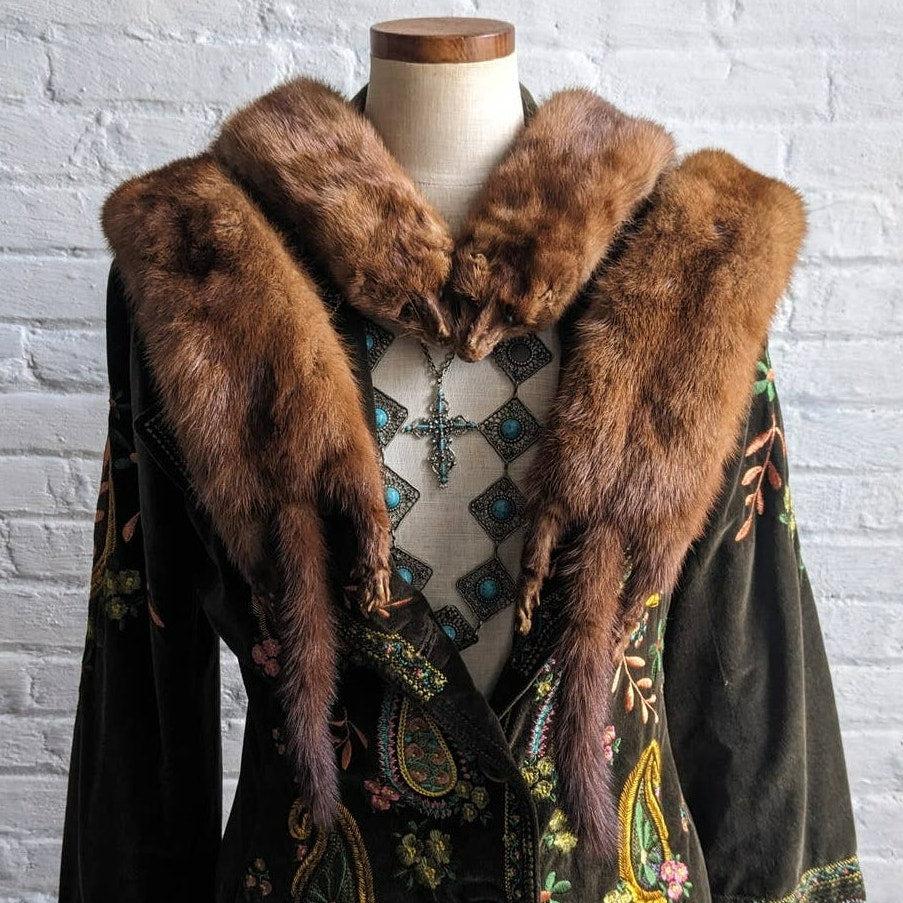 Vintage Mink Fur Stole Full Body Real Fur Shrug Luxury Scarf Shawl Furry Collar