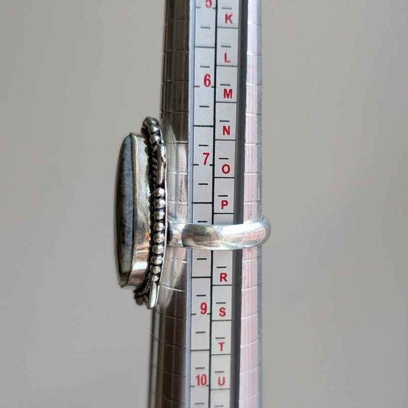 Earthy Green Grunge Sterling Silver Ring Retro Vintage Boho Natural Stone Size 8