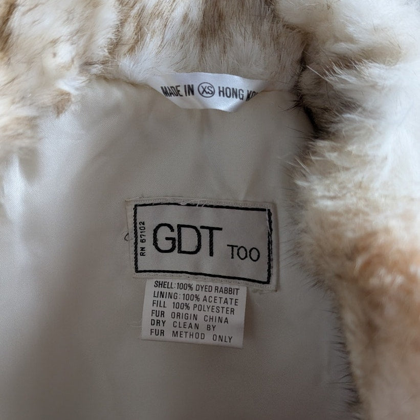 Vintage Neutral White Fur Coat Ombre Brown Genuine Rabbit Mobwife Furry Jacket