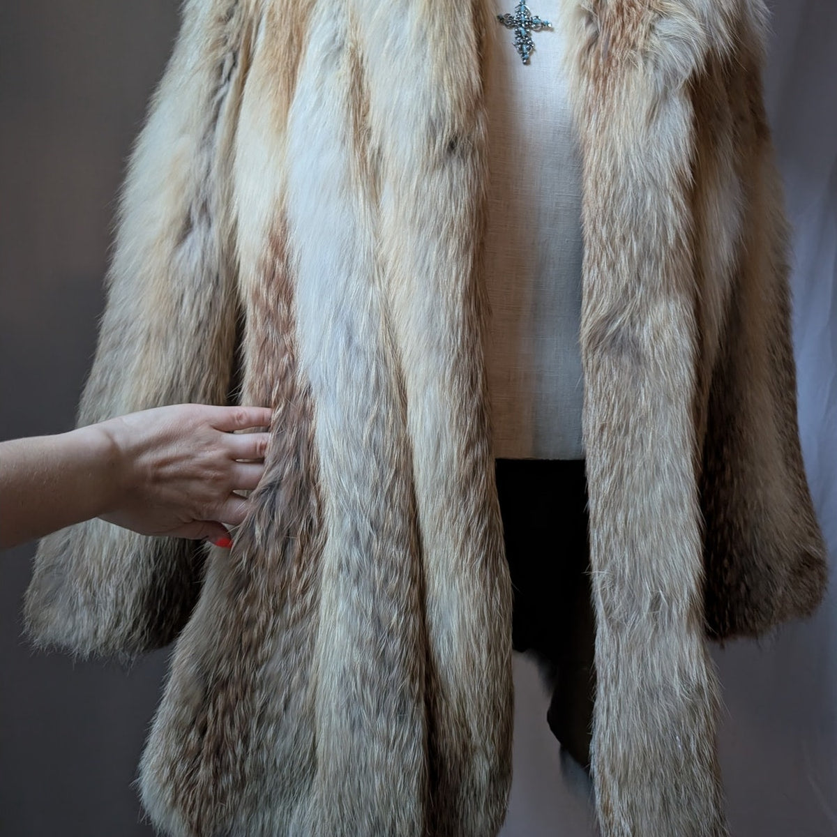 Vintage Red Fox Fur Coat L Luxury Old Money Furry Statement Jacket Designer Glam