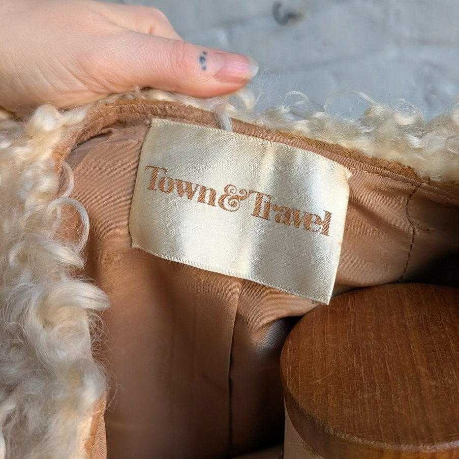 70s Vintage Neutral Tan Suede Penny Lane Jacket Genuine Leather Boho Fur Coat