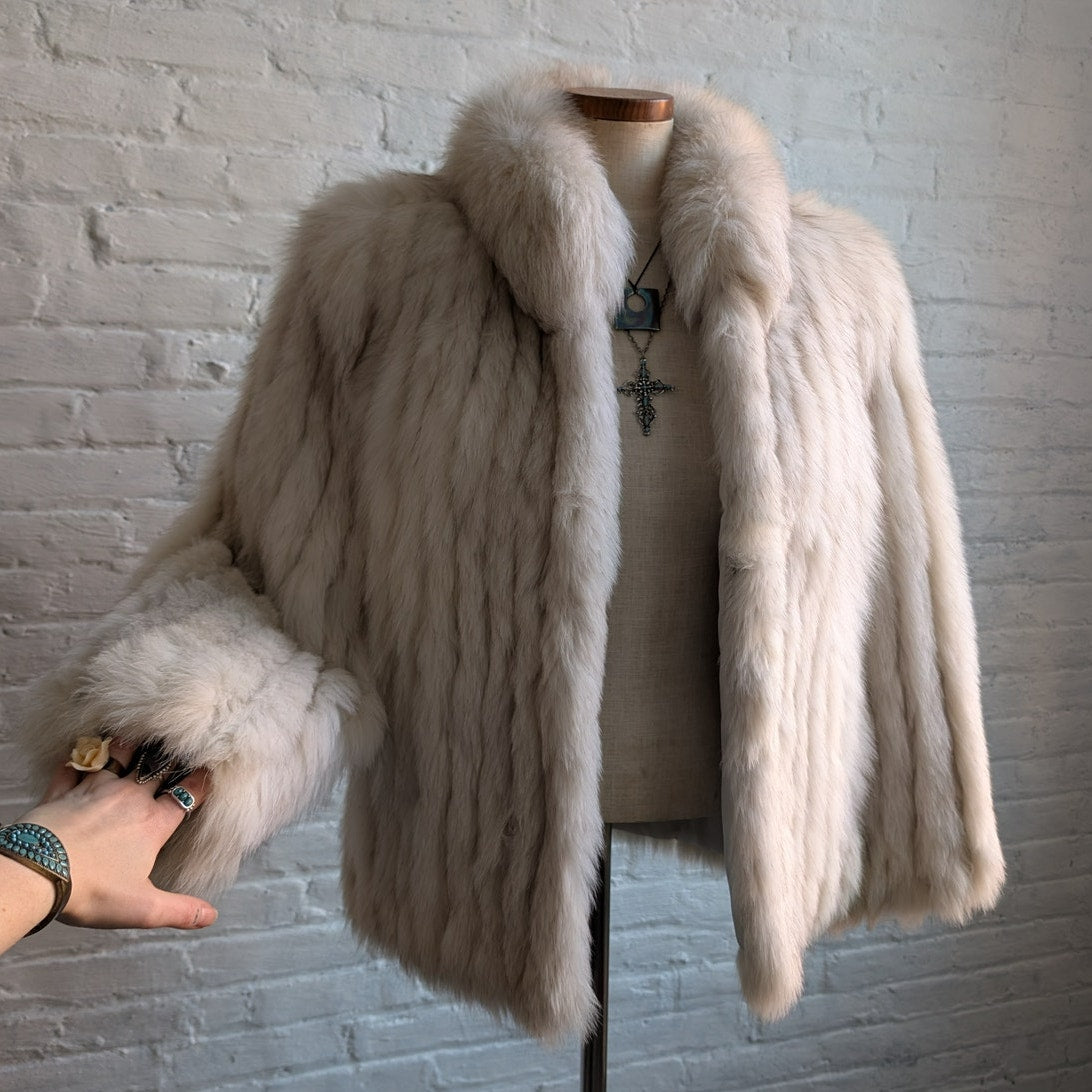 Vintage White Fluffy Fox Fur Coat Furry Ski Bunny Mobwife Designer Luxury Jacket