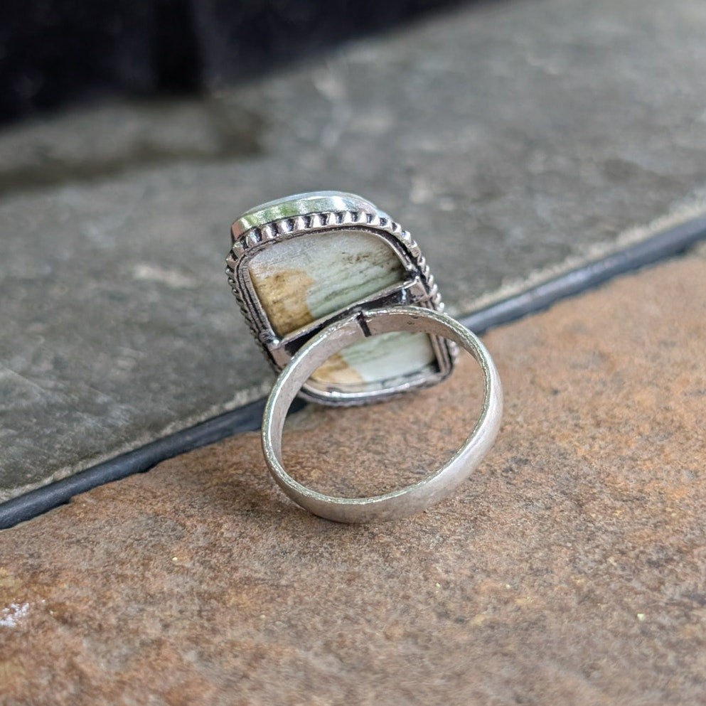 Cream Silver Boho Statement Ring Western Vintage Southwest Neutral Size 8.5