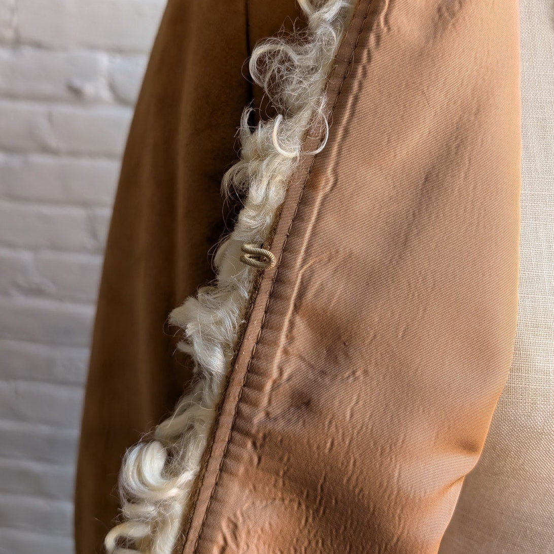 70s Vintage Neutral Tan Suede Penny Lane Jacket Genuine Leather Boho Fur Coat
