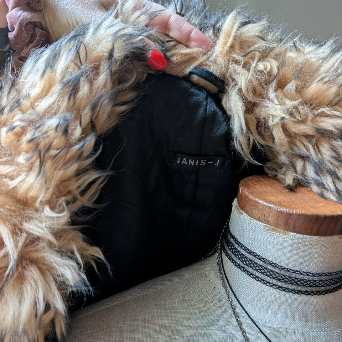 Vintage Black Leather Jacket Suede Fur Coat Penny Lane Trench Boho Afghan Small