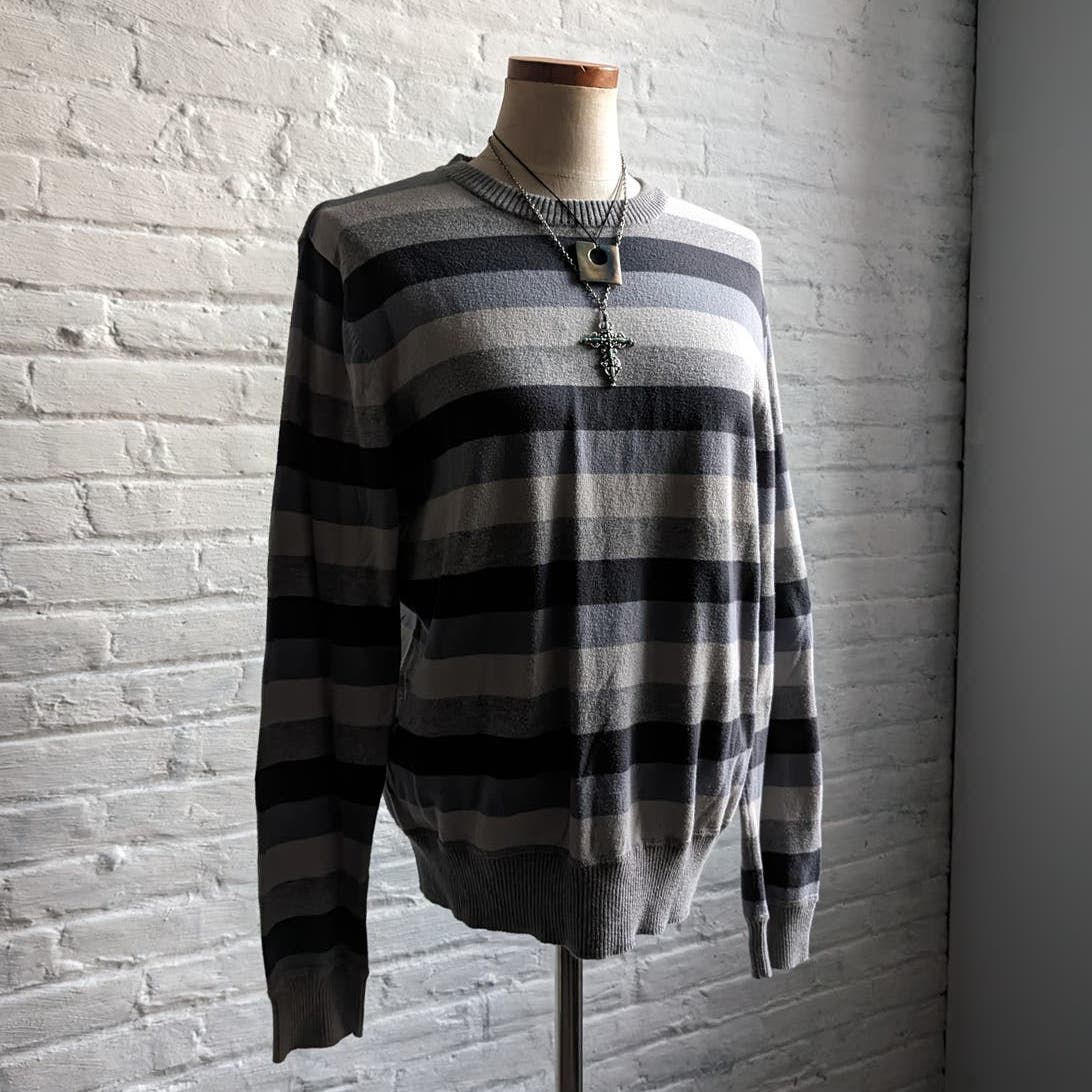 Vintage Neutral Striped Knit Sweater Minimalist Grunge Skate Preppy Grandpa Top