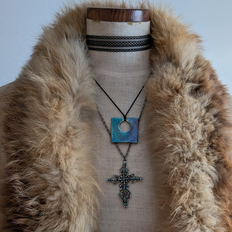 Vintage Tan Brown Afghan Jacket M 70s Shaggy Penny Lane Coat Red Fox Fur Trim