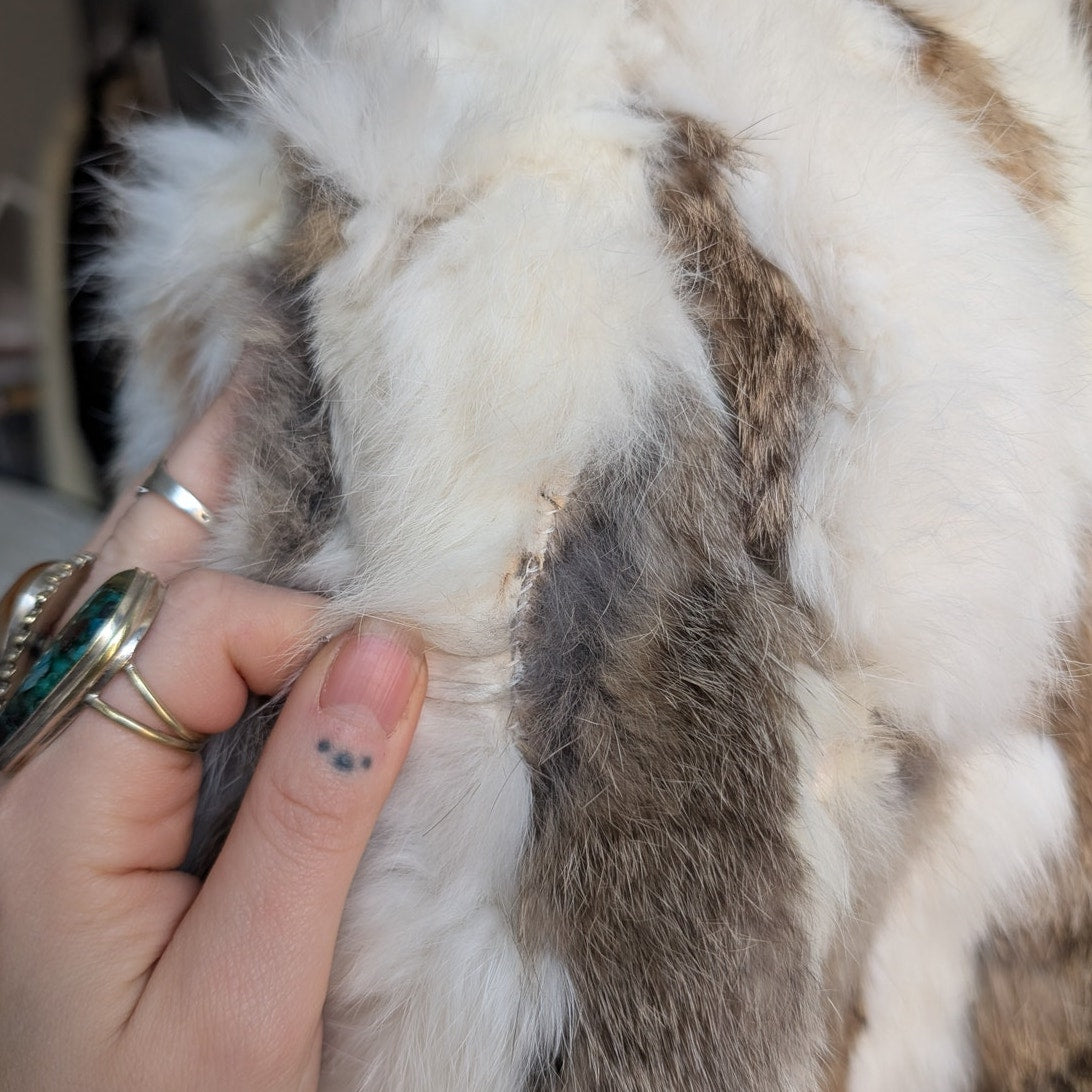 Vintage Patchwork Rabbit Fur Penny Lane Trench Coat Genuine Suede Leather Jacket