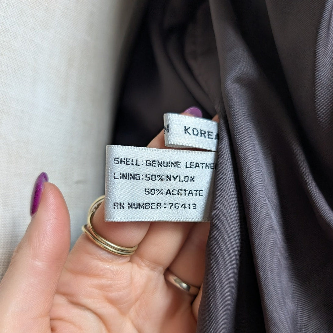 Vintage Black Leather Trench Coat Fur Penny Lane Jacket Goth Minimalist Large