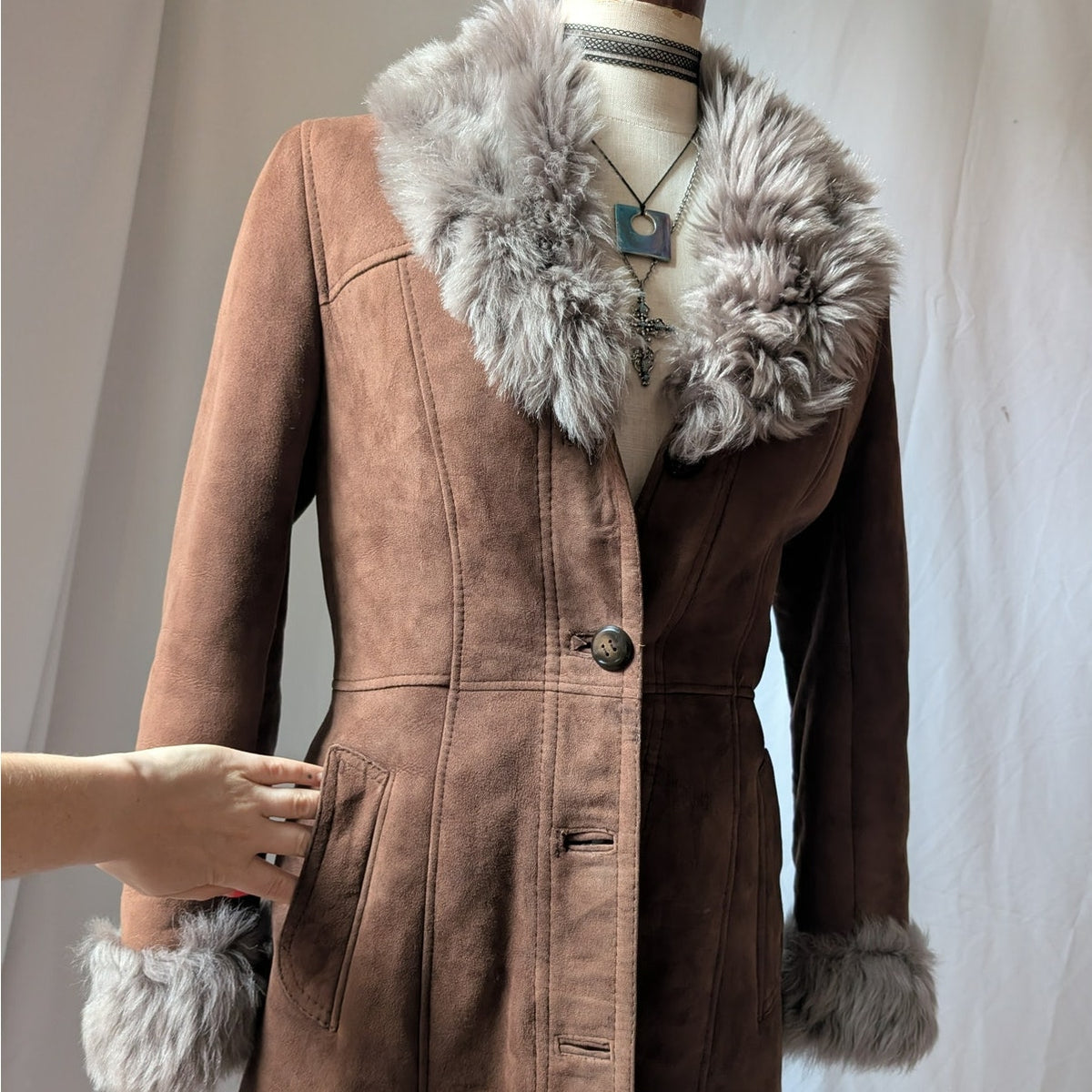 Vintage Brown Suede Penny Lane Jacket S Fur Furry Leather Groovy Mod Trench Coat