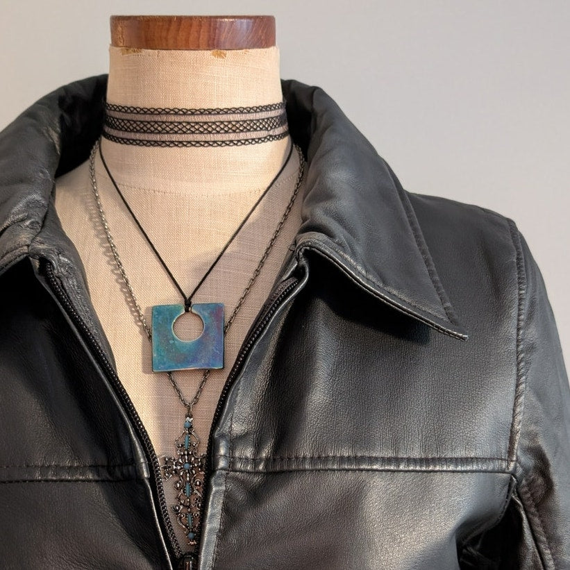 Vintage Black Genuine Leather Trench Coat Minimalist Goth Duster Jacket Small