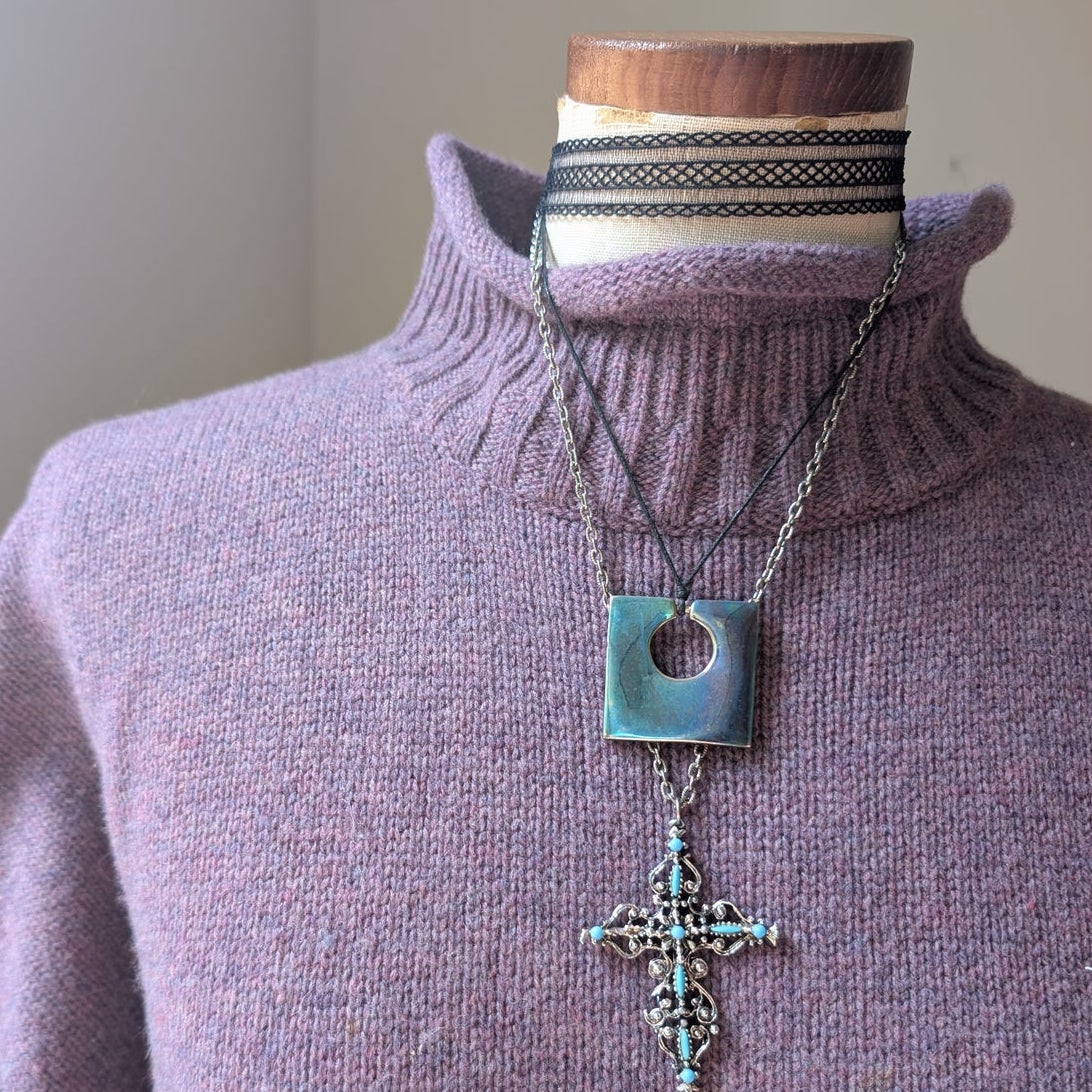 Vintage 100% Wool Knit Turtleneck Sweater XL Purple Oversize Boyfriend Sweater