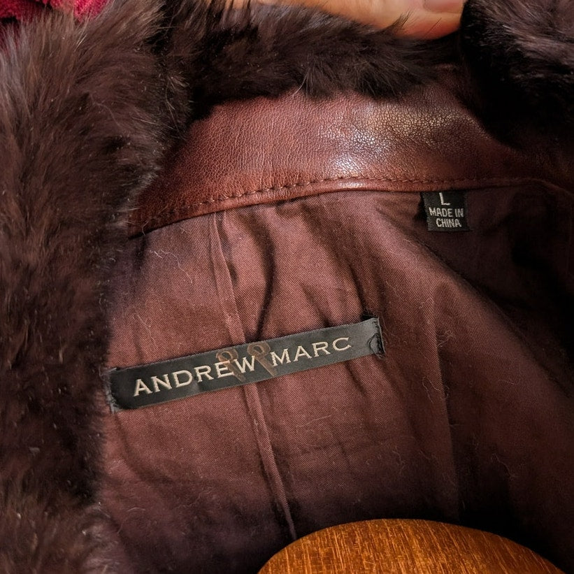 Vintage Burgundy Leather Penny Lane Trench Coat Genuine Fur Grunge Boho Jacket