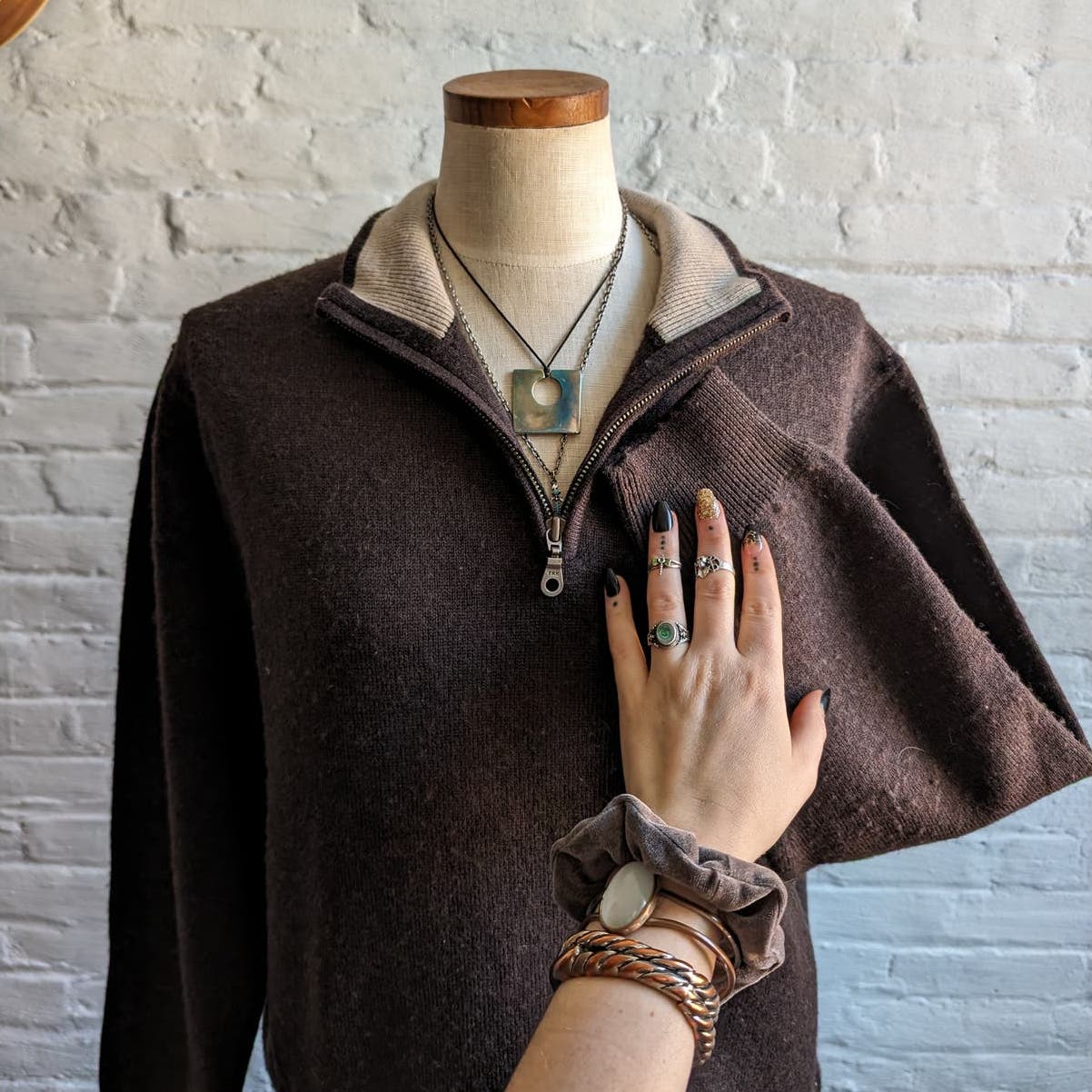 Vintage Knit Brown Wool Grandpa Sweater Minimalist Preppy Grunge Earthtone Top