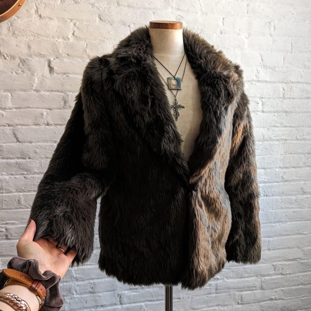 Y2K Faux Fur Grunge Green Penny Lane Jacket Fuzzy Minimalist Boho Sweater Coat